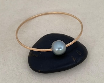Bracelet jonc classique en argent et perles de Tahiti, bijou en perles, cadeau d'anniversaire pour maman, bracelet de perles baroques, bracelet hawaïen