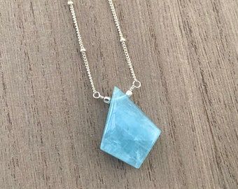 Aquamarine Necklace, Sterling Silver Necklace, Aquamarine Jewelry, March Birthstone, Gemstone Necklace, Beachy Necklace, Beachy Jewelry