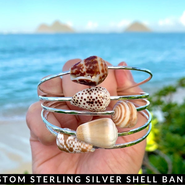 Sterling Silver Custom Hawaiian Shell Bangle, Shell Bangles, Made in Hawaii,  Gifts for Her, Beach Bangles, Beachy Jewelry, Beachy Bracelets