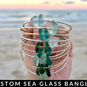 Hawaiian Sea Glass Bangle, Sea Glass Jewelry, Beach Bangles, Hawaiian Jewelry, Birthday Gift for Best Friend, Christmas Gift for Beach Lover