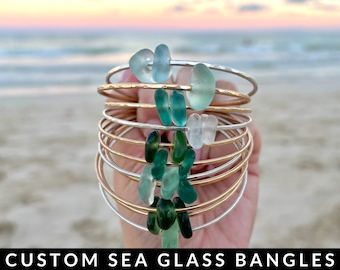 scottish seaside jewellery beach found glass bangle Blue Beaded seaglass bracelet
