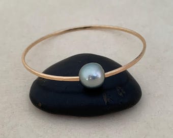 Bracelet jonc classique en argent et perles de Tahiti, bijou en perles, cadeau d'anniversaire pour maman, bracelet de perles baroques, bracelet hawaïen