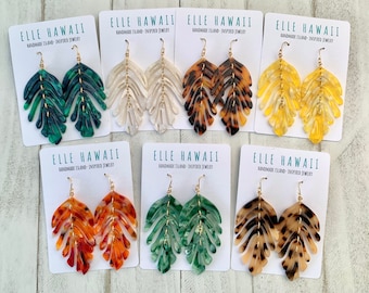 Leaf Earrings, Banana Leaf Earrings, Palm Leaf Earrings, Palm Earrings, Beachy Jewelry, Made in Hawaii, Plant Lovers, Gifts for Plant Lovers