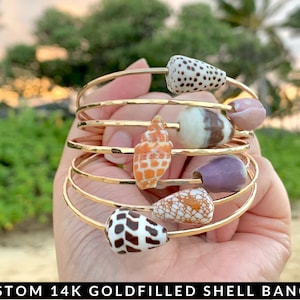 Custom Gold Hawaiian Shell Bangle, Shell Bangles, Made in Hawaii,  Gifts for Her,Gifts for Mom,Beach Bangles,Beachy Jewelry,Beachy Bracelets