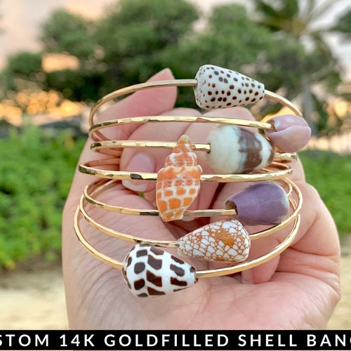 Gold Shell Bangle Hawaii Beach Jewelry Stacking Bangles Etsy