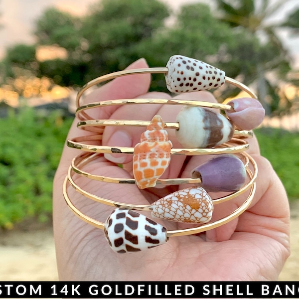 Custom Gold Hawaiian Shell Bangle, Shell Bangles, Made in Hawaii,  Gifts for Her,Gifts for Mom,Beach Bangles,Beachy Jewelry,Beachy Bracelets