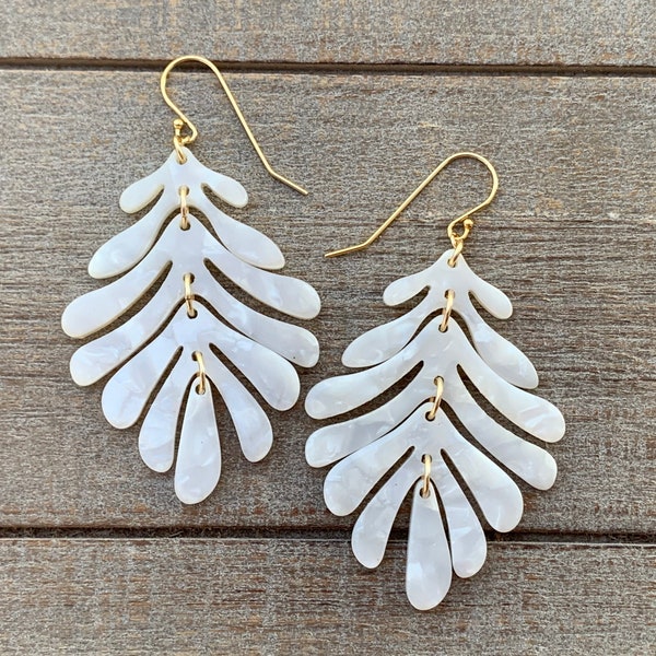 Palm Leaf Earrings, Leaf Earrings, Plant Lover Gift, White Palm Leaves, Birthday Gift for Best Friend, Statement Earrings, Beachy Earrings