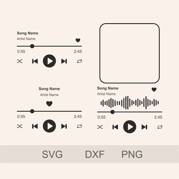 Music Player Svg Bundle, Spotify Svg, Album Song Cover Art Png, Play Buttons Dxf, Glass Music Player Display Audio Control Digital Download