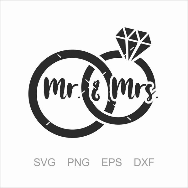 Wedding Ring Svg, Mr and Mrs Svg,  Wedding Bands svg, Diamond Engagement ring Files for Silhouette Cameo or Cricut Eps, png, DXF