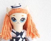 Amélie Sailor - Handmade kitty art doll - OOAK soft doll - Nautical nursery decor - Unique doll - Christmas gift for girl - Baby shower gift
