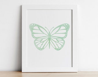 Butterfly Printable  - Mint Green 8X10 Watercolor Print for Nursery or Kid's Room - Wall Art For Mom - Instant Download Art
