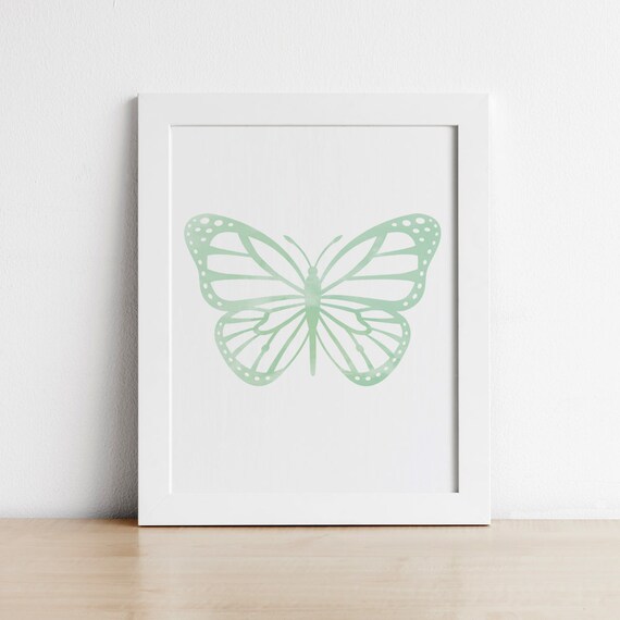 Butterfly Printable Mint Green 8X10 Watercolor Print for | Etsy
