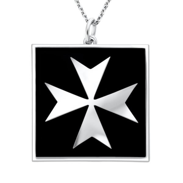 Knights Hospitaller Silver Pendant Maltese Cross Necklace Jewelry