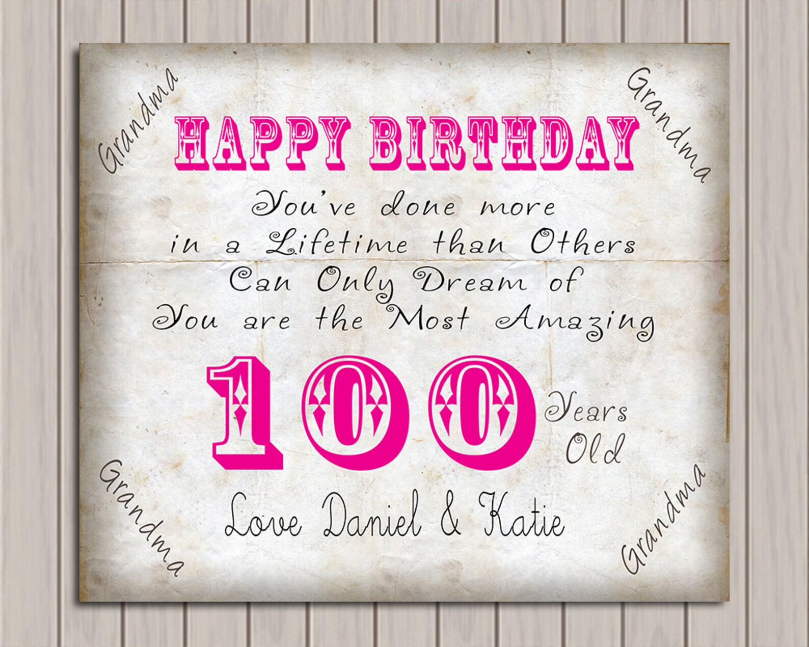 100 Years Old Birthday Gift Gift From Grandchildren Gift Etsy Canada