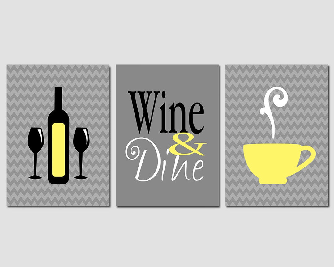 Kitchen Wall Decor Chevron Wine & Dine Wall Art Etsy