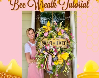 HOW TO make this Bee wreath for summer , deco mesh wreath, wreath for summer, front door wreath, summer decor,