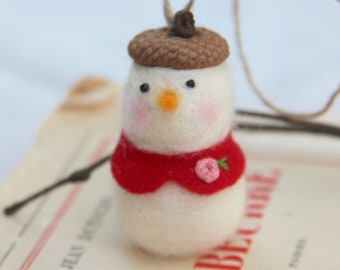 White snowman, Needle felt felted snowman, Rustic Xmas Decoration, Christmas woodland ornament, Christmas tree, Woodland party Waldorf Xmas