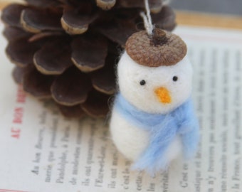 Miniature snowman, handmade organic tree ornament, woodland baby boy 1st Christmas, unique tree ornament, advent calendar filling baby blue