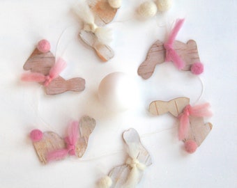 Easter Decor, Easter Bunny, Easter Banner, felt ball, felt wool, Spring Garland, Easter bunny, Easter rabbit, rustic Easter, birch bark home