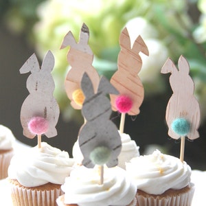 Easter party, Easter cake decor, bunny cake topper rabbit cake toppers, needle felted food picks cupcake toppers felted balls spring toppers image 1
