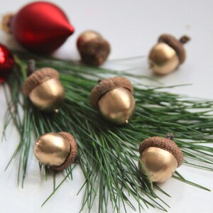 Christmas ornament, golden holidays decor, Christmas wooden, Gold Wedding, metallic ornaments, Painted acorns, Real acorns, Fall ornament image 3
