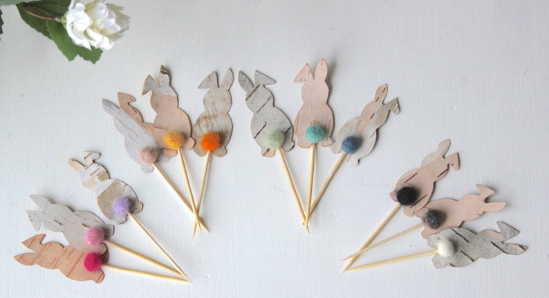 Easter party, Easter cake decor, bunny cake topper rabbit cake toppers, needle felted food picks cupcake toppers felted balls spring toppers image 4