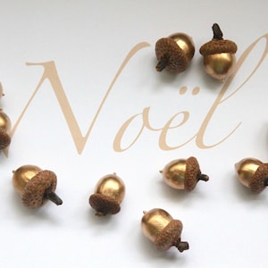 Christmas ornament, golden holidays decor, Christmas wooden, Gold Wedding, metallic ornaments, Painted acorns, Real acorns, Fall ornament image 1