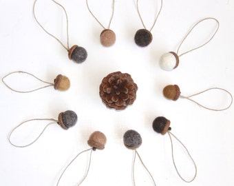 Shades of brown needle felted acorns, Earth tones acorns small ornament, Christmas Holidays Woodland decor Natural wedding favor Small gift