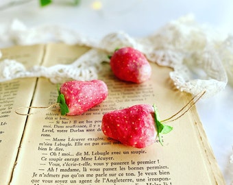 Xmas tree - Christmas ornament - strawberries handmade -spun cotton papier mache Christmas - mama mum unique red ornament handmade vintage