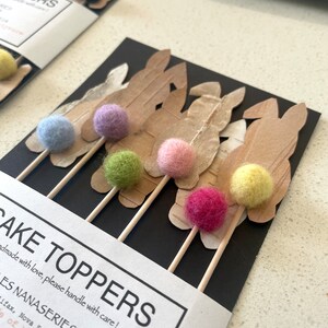 Easter party, Easter cake decor, bunny cake topper rabbit cake toppers, needle felted food picks cupcake toppers felted balls spring toppers image 6