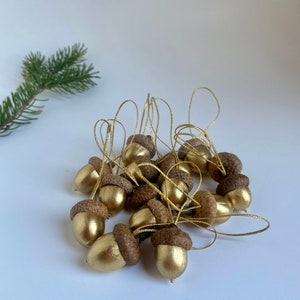 Christmas ornament, golden holidays decor, Christmas wooden, Gold Wedding, metallic ornaments, Painted acorns, Real acorns, Fall ornament image 5