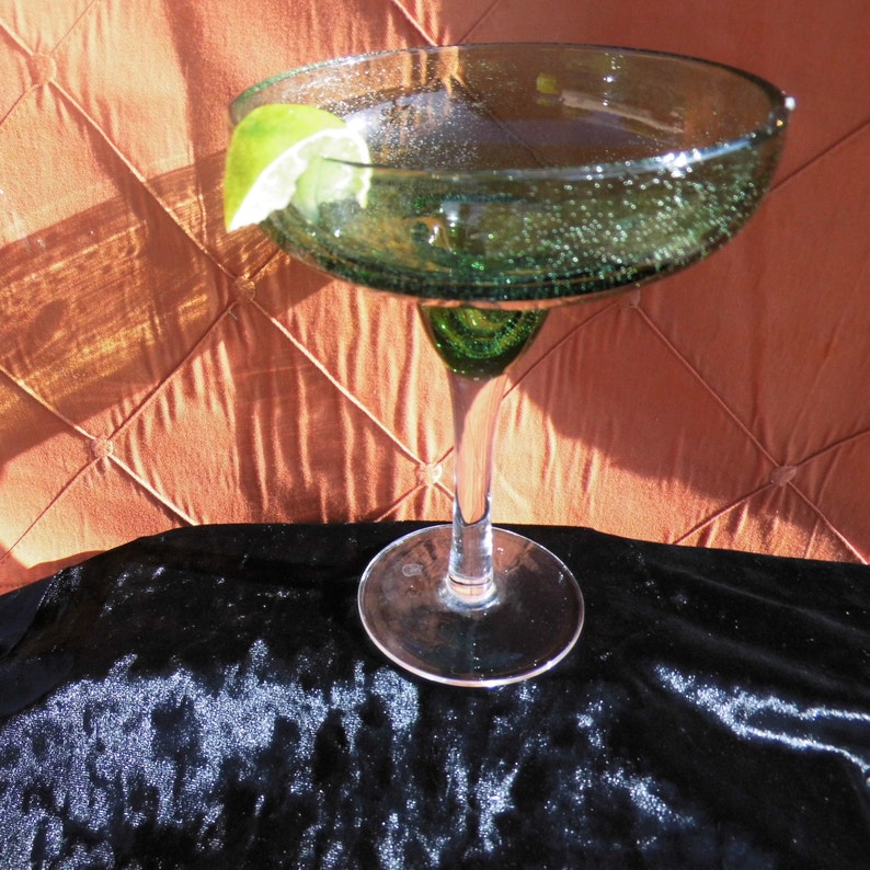 Margarita Glass Wide Bowl Handblown Green Mexican Bubble Etsy