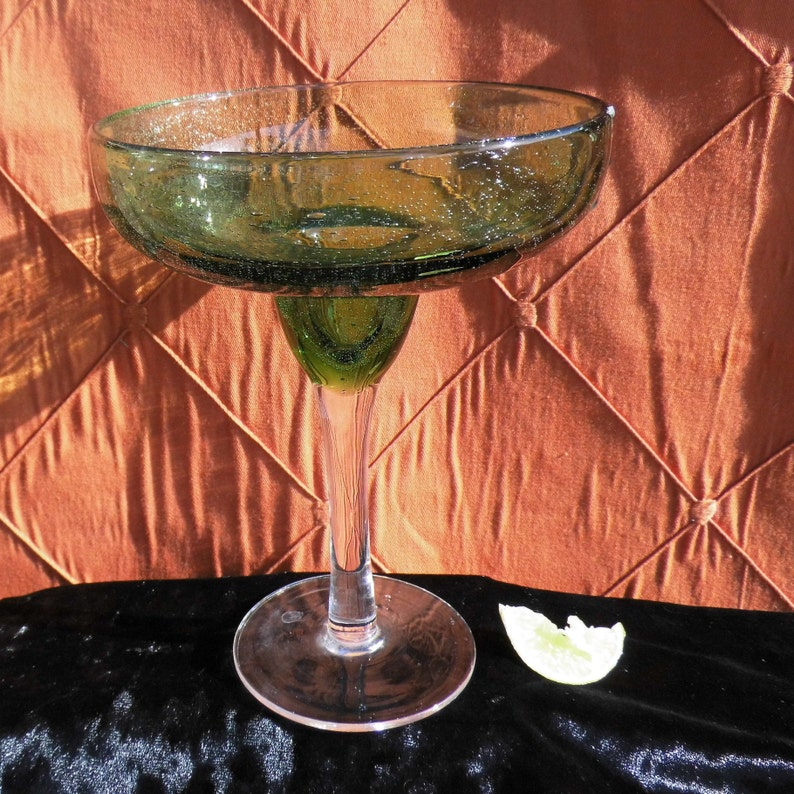 Margarita Glass Wide Bowl Handblown Green Mexican Bubble Etsy