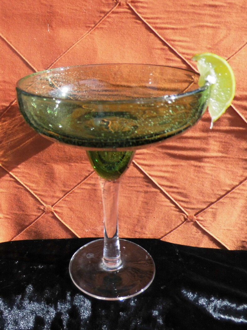 Margarita Glass Wide Bowl Handblown Green Mexican Bubble Etsy