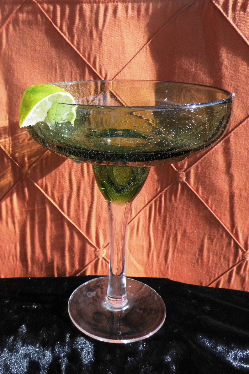 Margarita Glass Wide Bowl Handblown Green Mexican Bubble Etsy