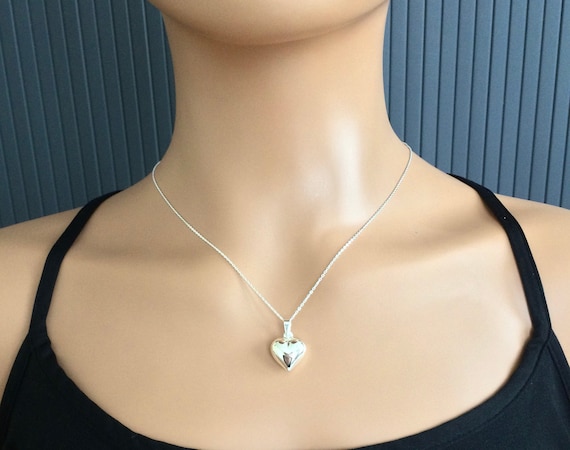 Sterling silver puffed heart necklace discount