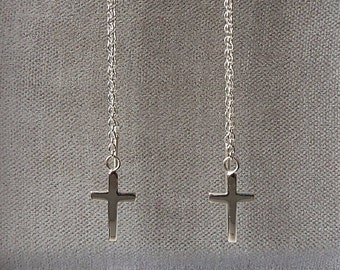 18ct Gold Over Sterling Silver Cross Threader Earrings. - Etsy UK