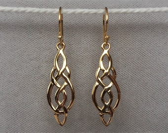 18ct Gold over Sterling Silver Long Celtic Knot Drop Earrings.