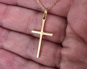 18ct Gold over Sterling Silver Simple Plain Cross Pendant Necklace.