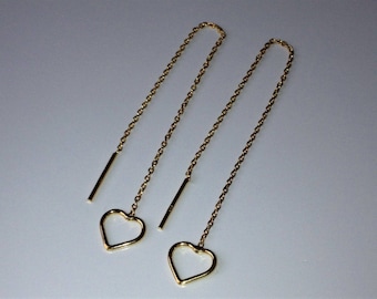 18ct Gold over Sterling Silver Threader Open Heart Drop Earrings.