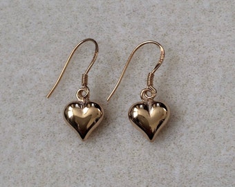 18ct Gold over Sterling Silver Puffed Heart Drop Earrings.