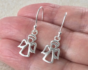 Sterling Silver Guardian Angel Drop Earrings.