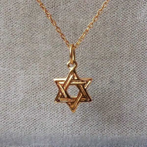 18ct Gold over Sterling Silver Mini Star of David Pendant Necklace.