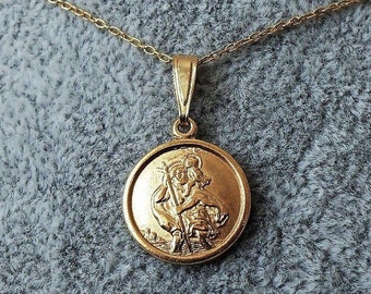 18ct Gold over Sterling Silver St Christopher Pendant Necklace.