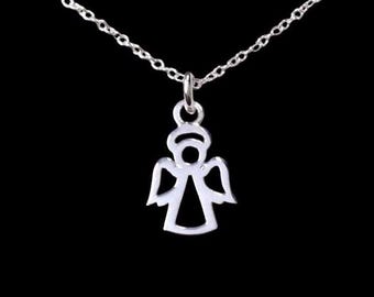 Sterling Silver Guardian Angel Pendant Necklace.