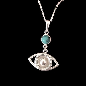Sterling Silver & Turquoise Protective Evil Eye Pendant Necklace.