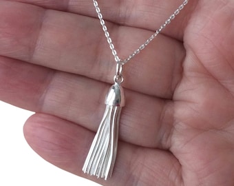 Sterling Silver Tassel Fob Pendant Necklace.