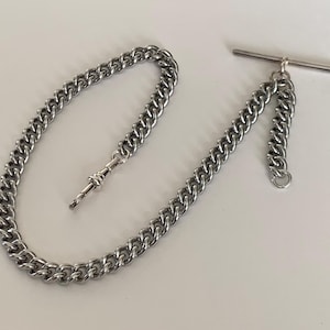 Heavy Weight Antique Silver Plated Albert Pocket Watch Fob Chain.