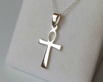 Sterling Silver Ankh Cross Pendant Necklace.