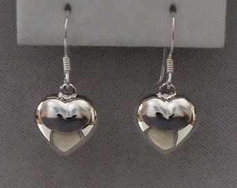 Sterling Silver Puffed Heart Earrings.